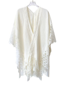 Wo Tion | White Female Lace Hollow Fringe Shawl