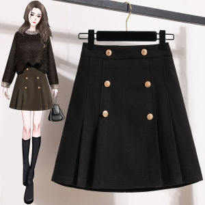 Brand Discount Womens Clothing Fall and Winter Stylish Plus Size Ladies Slim Looking A- line Pleated Skirt Plus Size High Waist Woolen Skirt Women