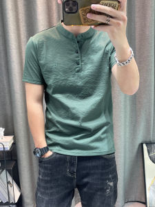 Áo Thun Nam Tay Ngắn Mùa Hè 2025 Mới Cao Cấp Bằng Vải Lanh Cotton Mỏng Ôm Vừa Vặn Thường Ngày Thường Ngày
