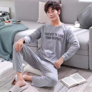 2Pcs/set mens pajamas set of large size long-sleeved long trousers autumn and winter students home clothing round neck autumn m