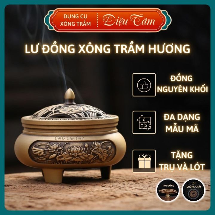 Lư đồng xông trầm dùng để xông nụ trầm hương ,nhang trầm hương, thác ...