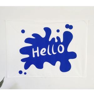 VIKAMA Klein Blue Hello Tấm Thảm Treo Tường Đơn Giản Có Chữ In Mực Trang Trí Nền Tường Cho Phòng Khách Phòng Ngủ Polyester