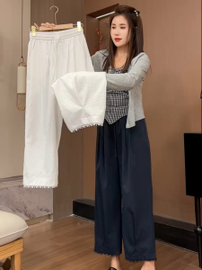 Quần Ống Rộng 9 Điểm Ống Đứng Thời Trang Mùa Hè Mới Rộng Rãi Thon Gọn Ren Lông Mi Quần Dài Thường Ngày Cho Nữ