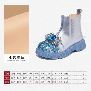 Giày Bốt Da Lót Lông Cừu Pha Lê Cho Bé Gái Giày Bốt Martin Phong Cách Công Chúa Giày Bốt Da Thường Ngày Cho Bé Gái Mùa Thu Đông