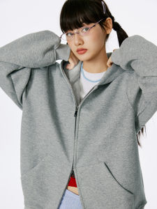 Burgenland Zip-Up Hoodie Jacket Thin Casual Womens Loose Grey Lightweight Open Cardigan Style Breathable Long Sleeve Coat