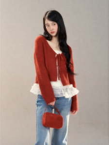 YIKEXIAOYEMEI | Áo Mô Sơ Miền Hàn Quốc Màu Đỏ Ngọt Ngào Mùa Xuân Mới