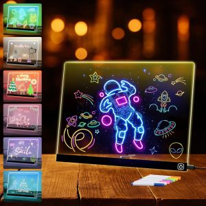 14“ LED Drawing Board for Kids 7 Colors Dry Erase Board with Stand 2 Light Modes 7 Markers Birthday and Festival Ideal Gift