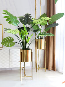 Luxurious Living Room Floor Plant Pots Nordic Simulated Green Plants Modern Entrance Hall Decorative Gold Large Size Flower Pots