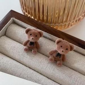 New Design Cute Flocking Plush Rabbit Stud Earrings for Women Korean Fashion Brown Animal Bear Earring Jewelry Party Girls Gift