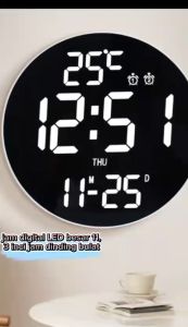 JD-15 Jam Digital Dinding LED Besar 11.3 inci Dapat Remote kontrol Tampilan Tanggal Jam Suhu Temperator Alarm