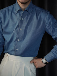 SUITSMAN Denim Casual Long Sleeve Shirt Mens Spring Autumn Winter Breathable Moisture Wicking Slim Fit Iron Free Fashion