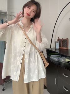 Áo Sơ Mi Nữ Phong Cách Trung Hoa Mới Áo Chống Nắng Thêu Dài Tay Cổ Tròn Dáng Rộng Mùa Hè 2024 Áo Sơ Mi Nữ Chất Liệu Cotton