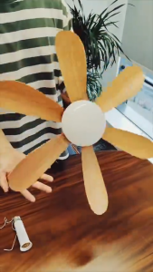 2-in-1 Ceiling Fan Light with Remote | E27 LED Fan Lamp | 6 Blades | Quiet & Compact Air Circulator Ceiling Fan With LED Light Wood grain fan blades With Remote Control