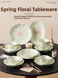 French Style Home Elegant Ceramic Tableware Underglaze Color Bowls Plates