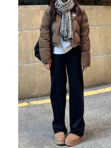 Black Straight Denim Female Fall and Winter 2024 New Arrival Narrow Version Loose Pants Small High Waist Slim Looking Cigarette Pants