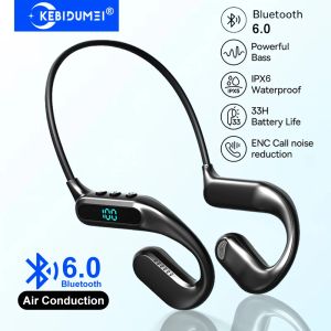 kebidumei | KEBIDUMEI Air Conduction Headphones Bluetooth 6.0 Wireless Earphones Sport Neckband Headsets HiFi Stereo Noise Reduction Earbuds