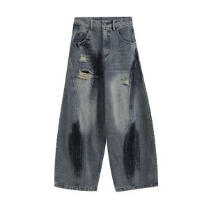 กางเกงยีนส์ขากว้างทรงหลวมสไตล์ย้อนยุคแบบลำลองสำหรับฤดูใบไม้ร่วง/ฤดูหนาว กางเกงยีนส์ทรงหลวมสำหรับผู้ชายและผู้หญิง