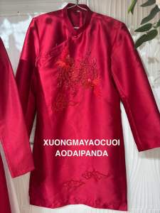 [ HÀNG ORDER - KHÔNG SẴN ] CẶP ÁO DÀI ĐỎ ĐÔ NAM TAFTA NỮ LỤA VÂN GỖ ĐÍNH KẾT HẠT PHỤNG MÂY CAO CẤP MẶC CƯỚI HỎI  DẠM NGỎ