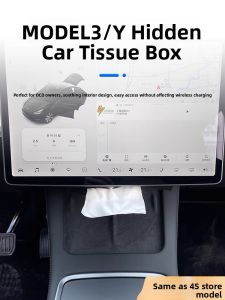 HUANZHU | Hidden Car Tissue Box with Hanging Decorative Accessories for Tesla Model 3/Y