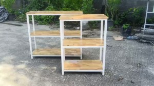 (งานสั่งทำ) ชั้นวางของ 3 ชั้น เหล็ก 1 นิ้ว ไม้พาราประสาน 15 มม. งานแบบสำเร็จ แข็งแรงมาก MT104