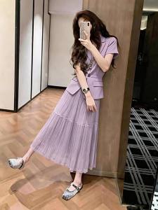 QFN | Bộ Đồ Tím Tay Ngắn Phong Cách Hàn Quốc Gọn Gàng Mùa Hè