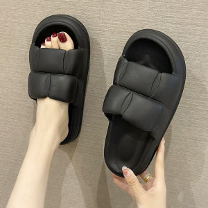 2025 New Womens Summer Thick Bottom Slip-On Sandals Cute Butterfly Knot Beachwear Anti-Slip EVA Material Comfortable Flat Sandals