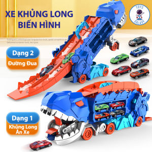 Đồ Chơi Xe Ô Tô Khủng Long Cầu Trượt - Biến Hình Nuốt Xe Con Tặng Kèm 8-12 Xe Kích Thước Lớn