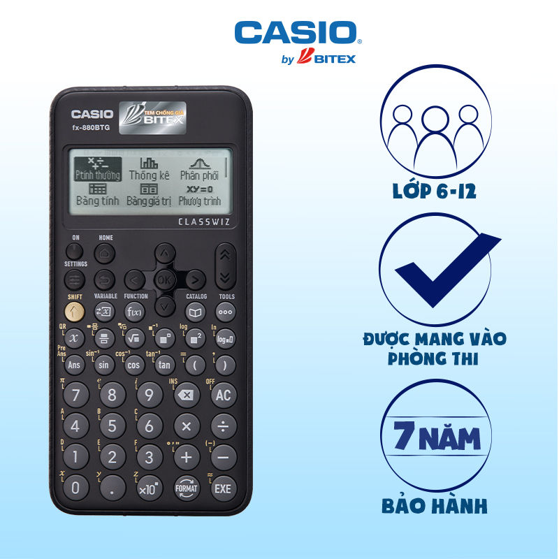 Máy tính Casio Fx-880BTG màu đen mới nhất dành cho học sinh cấp 2 cấp 3 từ lớp 6 đến lớp 12