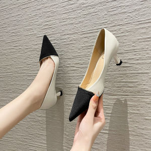 Elegant French Style Color Block Womens Shoes Spring 2025 Pointed Toe Shallow Mouth Thin Heel Real Leather High Heels
