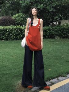 High Waist Wide Leg Blue Jeans Womens Summer High Waist Loose Drapey Slimming Straight Cut Long Retro Denim Pants 175cm Tall