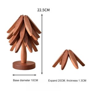 Solid Wood Insulation Pad Tree Shape Foldable Placemats Wooden Coaster Heat Insulation Pad Coffee Mat Tea Coasters Non-Slip Cup Mat