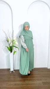 Haura Set Motip Syar’i Pasmina Oval Gamis Syar’i Wanita Bahan Crinkle Airflow