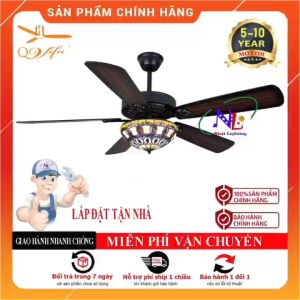Đèn quạt trần -  Quạt trần trang trí - Quạt trần cánh gỗ QVifa-78/395 lắp biệt thự phòng khách