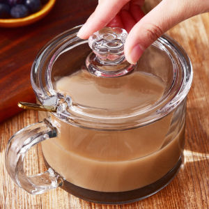 Heat Resistant Glass Cup for Microwave Milk Cup Transparent Water Cup with Handle Egg Steaming Bowl Cover Cup Home Use Breakfast Cup