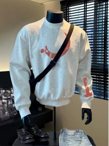 Mens Fleece Lined Hoodie Winter Thick Long Sleeve Short Wide Basic Crew Neck T-Shirt Casual Trendy Base Layer Shirt