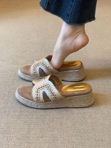 XIANNIWEI | Retro Thick Soled Sandals Woven Straw Design
