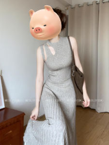 M2L/Customized Plus Size French Style Temperament Cut Out Sleeveless Knitting Dress Waist-Tight Slim Looking Innerwear Bottoming Dress