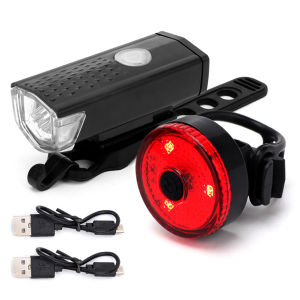 【Vakind】Bike Light Set USB Rechargeable Bicycle Front Headlight & Rear Taillight IPX4 Waterproof Cycling Lights with Multiple Lighting Modes LED Safety Flash Light for Road Bike Mountain Bike