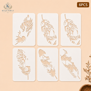 6Pcs A4 8.3x11.7in Wild Animal Face Stencils Reusable PET Stencils for Painting Tiger Wolf Leopard Wall Wood Fabric Decor