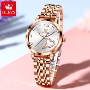 OLEVS watch for women 2024 new waterproof original luxury heart shaped dial design stainless steel import quartz casual womens watch
