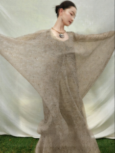 SUSHE | Chinese Style Plant Print Batwing Sleeve Cardigan and Tank Dress Set
