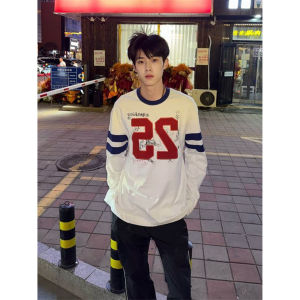 เสื้อยืดคอกลมแขนยาวผ้าฝ้ายแท้สีขาว ทรงหลวม สำหรับผู้ชาย ทรงหลวม ดีไซน์เก๋ไก๋ สำหรับใส่ในฤดูใบไม้ร่วง