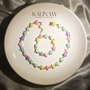 KALINAW Cute Star Candy Colored Pastel Necklace & Bracelet Set for Kids