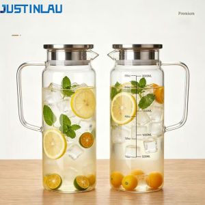 JUSTINLAU 1/2Pcs Water Jugs 2L Transparent High Borosilicate Glass Cold Water Kettle with Handle& Lid Household Juice Milk Jug