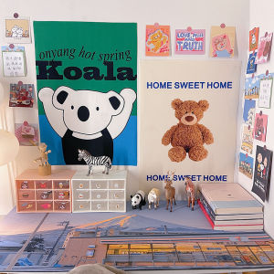 Koala Teddy Bear Small Poster Wall Decal Fabric Art Bedroom Decoration Modern Minimalist Cartoon Style Long Rectangle Tapestry