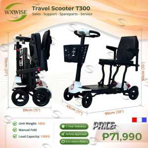 wxwise mobility scooter T300 4 wheels pwd senior portable scooter aluminum foldable lithium battery travel scooter