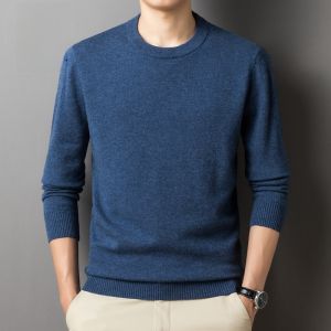 ROMON | Lormen Mens Knitted Sweater Thickened Low Collar Pure Wool Black Winter Fashion Casual Loose Fit Round Neck Long Sleeve Top