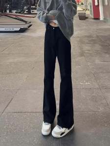 กางเกงยีนส์ทรงขาบานเอวกลางทรงตรงสำหรับผู้ชาย ทรงลำลอง สไตล์ฮิปฮอป สีดำ กางเกงขายาว ทรงเข้ารูป ฤดูใบไม้ร่วง 2024