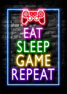 Gaming Neon Eat Sleep Game Repeat Wall Arts Posters Canvas Painting for Room Office School Decoration Stuff Home Decor