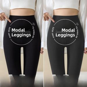 miiow | High Waist Modal Leggings Womens Thin Nine Point Autumn Pants Black Slimming Effect Spring Autumn New Style Outwear Bottom Pants